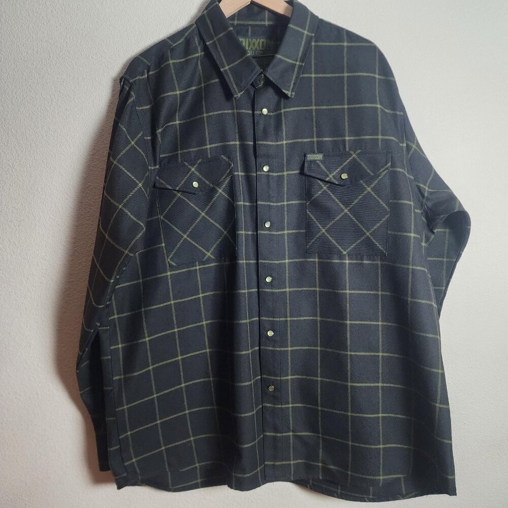 Dixxon Infidel Flannel Shirt Mens 2XL Long Sleeve Black Green Plaid Snap Front